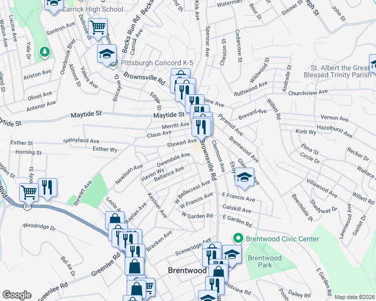 map of restaurants, bars, coffee shops, grocery stores, and more near 45 Owendale Avenue in Pittsburgh