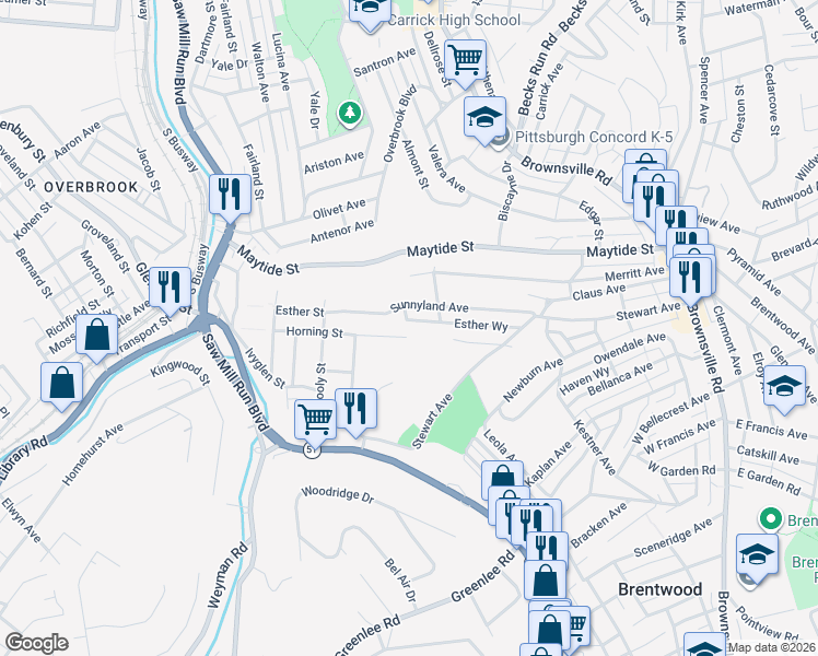 map of restaurants, bars, coffee shops, grocery stores, and more near 318-320 Horning Street in Pittsburgh
