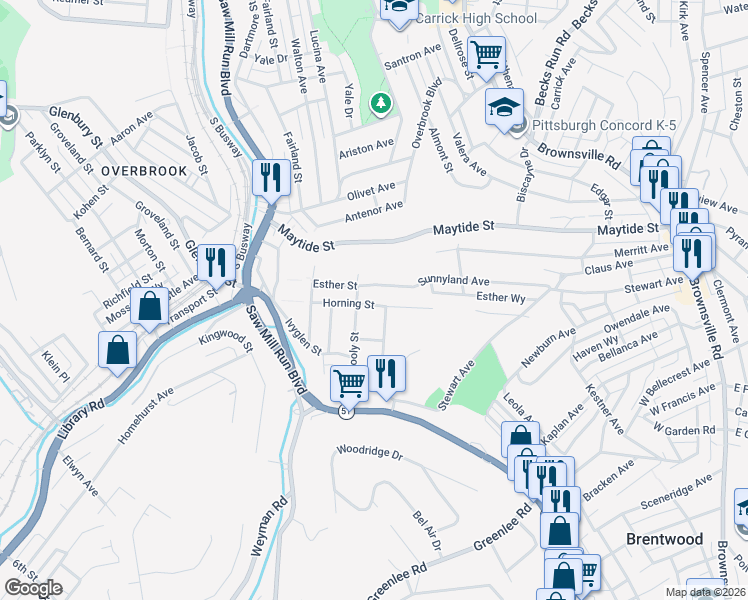 map of restaurants, bars, coffee shops, grocery stores, and more near 39 Spinneweber Street in Pittsburgh