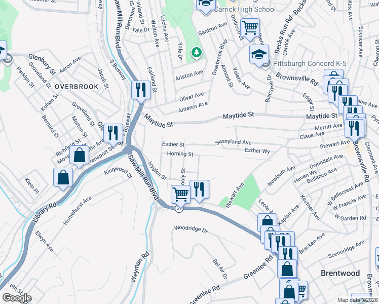 map of restaurants, bars, coffee shops, grocery stores, and more near 39 Spinneweber Street in Pittsburgh