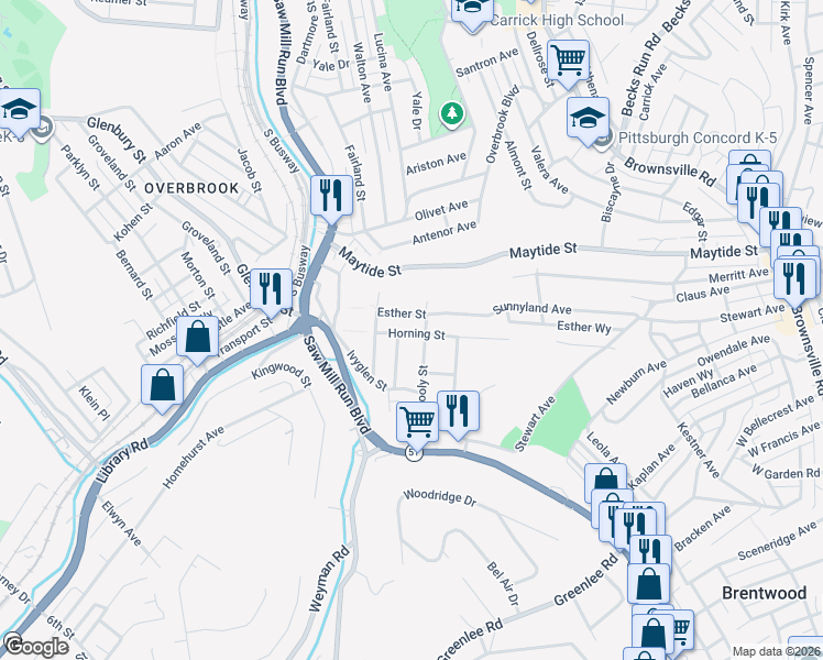 map of restaurants, bars, coffee shops, grocery stores, and more near 150 Odette Street in Pittsburgh