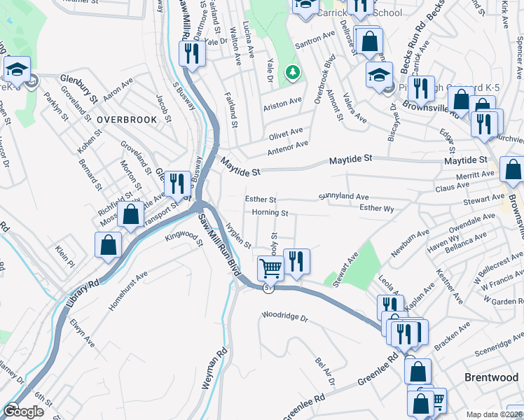 map of restaurants, bars, coffee shops, grocery stores, and more near 150 Odette Street in Pittsburgh