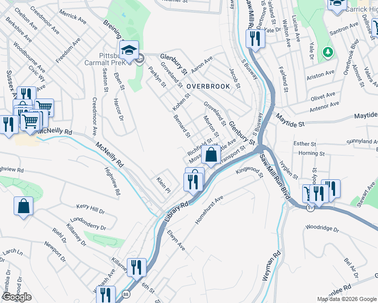 map of restaurants, bars, coffee shops, grocery stores, and more near 298 Georgette Street in Pittsburgh