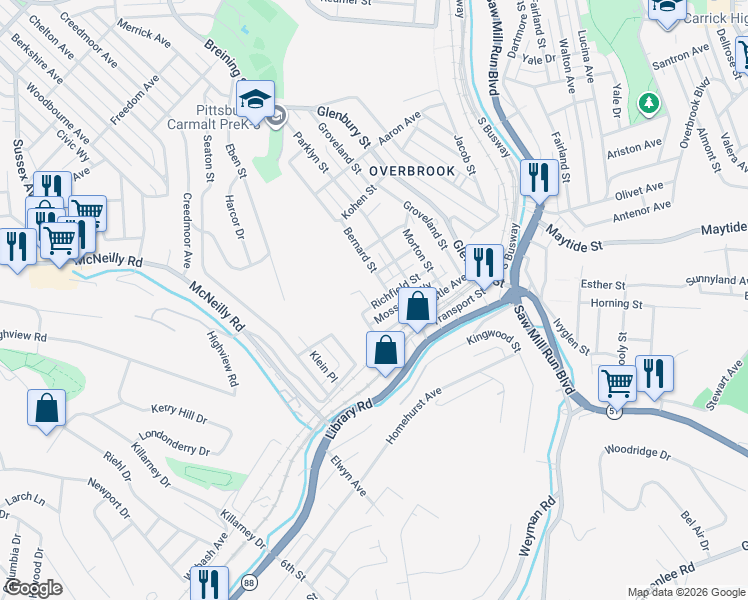 map of restaurants, bars, coffee shops, grocery stores, and more near 298 Georgette Street in Pittsburgh