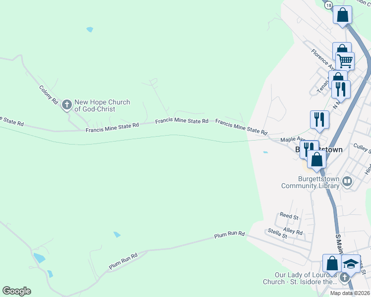 map of restaurants, bars, coffee shops, grocery stores, and more near in Burgettstown