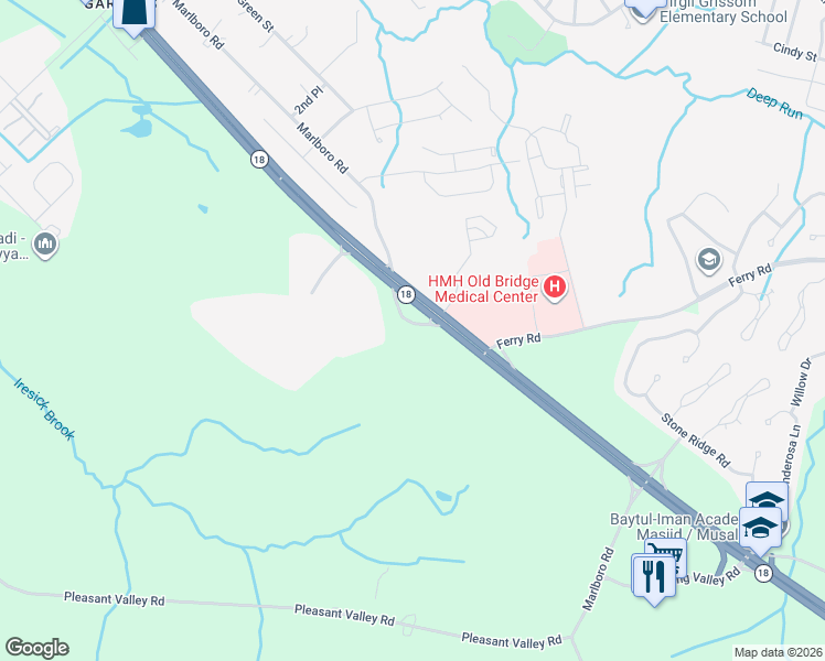 map of restaurants, bars, coffee shops, grocery stores, and more near 821 Marlboro Road in Old Bridge