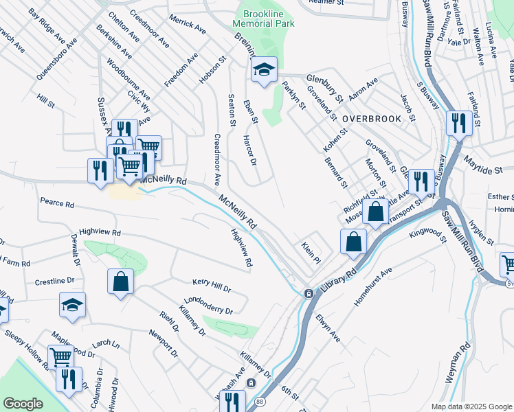 map of restaurants, bars, coffee shops, grocery stores, and more near 2527 Romine Avenue in Pittsburgh
