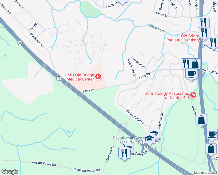 map of restaurants, bars, coffee shops, grocery stores, and more near 2200-2204 New Jersey 18 in Old Bridge