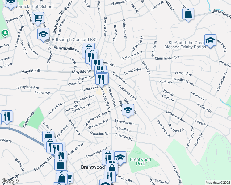 map of restaurants, bars, coffee shops, grocery stores, and more near 2936 Clermont Avenue in Pittsburgh