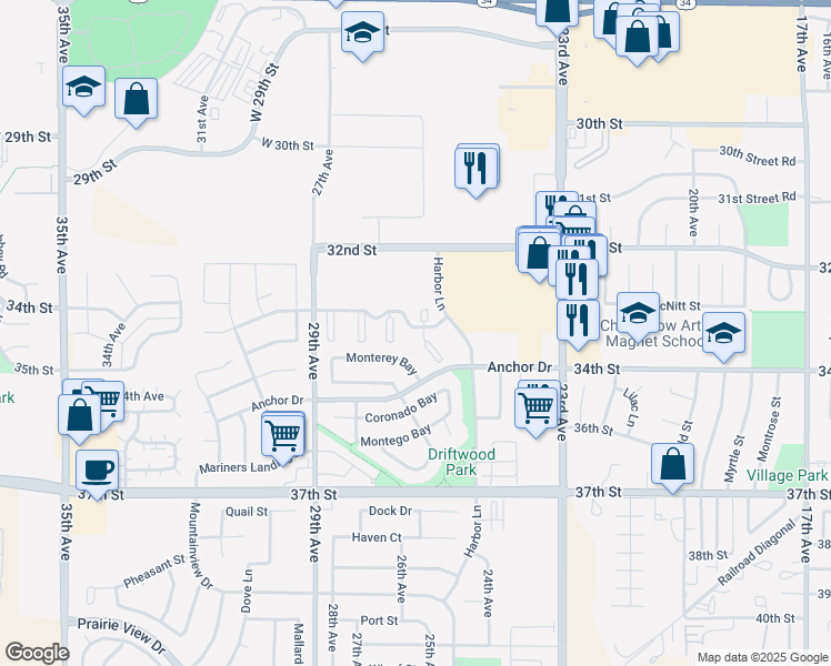 map of restaurants, bars, coffee shops, grocery stores, and more near 2540 Crescent Cove Drive in Evans