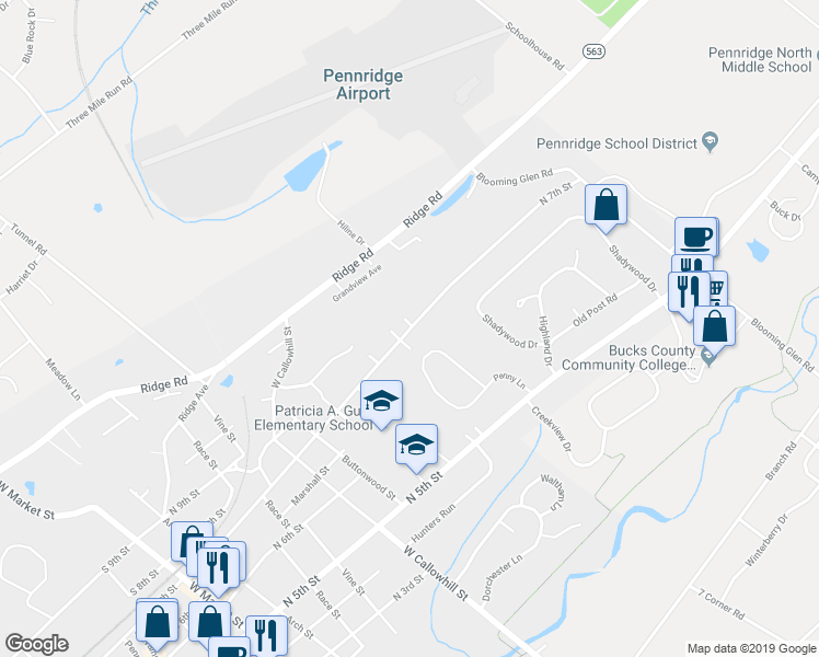 map of restaurants, bars, coffee shops, grocery stores, and more near 804 North 7th Street in Perkasie
