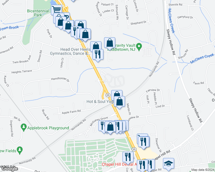 map of restaurants, bars, coffee shops, grocery stores, and more near 202 Buckingham Circle in Middletown