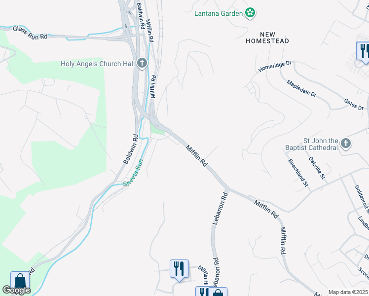 map of restaurants, bars, coffee shops, grocery stores, and more near 643 Mifflin Road in Pittsburgh