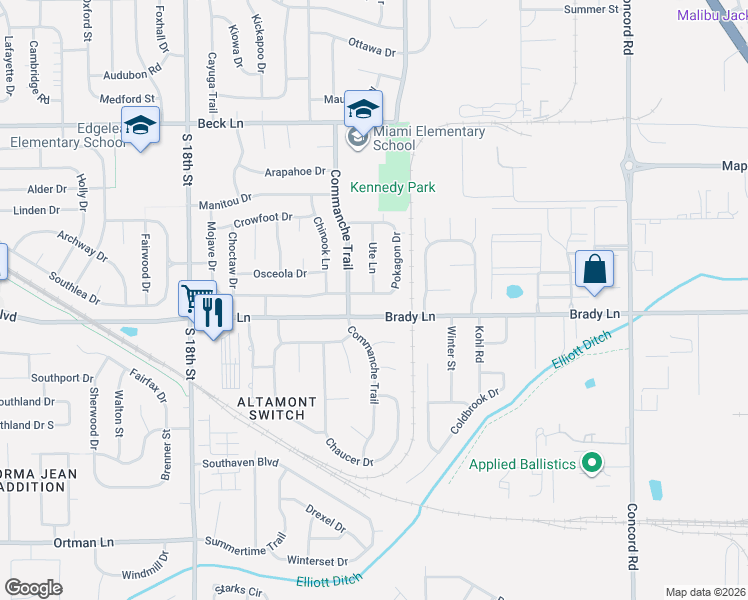 map of restaurants, bars, coffee shops, grocery stores, and more near 3045 Ute Lane in Lafayette