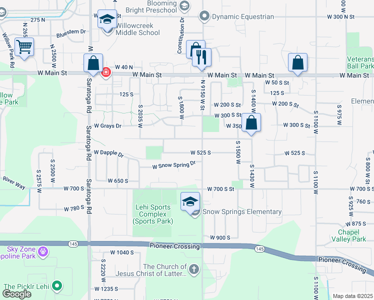 map of restaurants, bars, coffee shops, grocery stores, and more near 1780 West 525 South in Lehi
