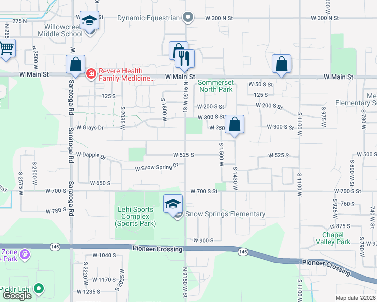 map of restaurants, bars, coffee shops, grocery stores, and more near 1680 West 525 South in Lehi