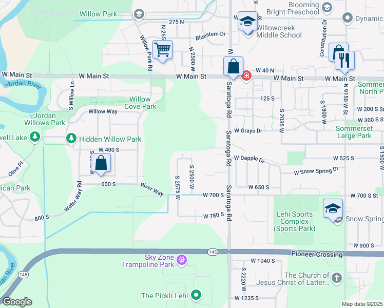 map of restaurants, bars, coffee shops, grocery stores, and more near 2534 450 South in Lehi
