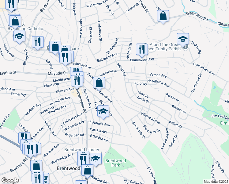 map of restaurants, bars, coffee shops, grocery stores, and more near 3027 Grayson Avenue in Pittsburgh