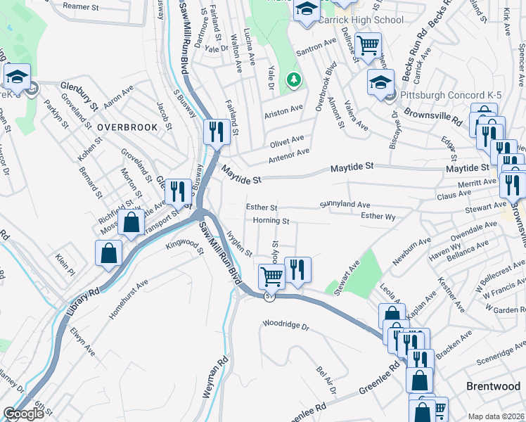 map of restaurants, bars, coffee shops, grocery stores, and more near 726 Esther Street in Pittsburgh
