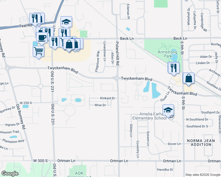 map of restaurants, bars, coffee shops, grocery stores, and more near 3140 Coppergate Circle in Lafayette