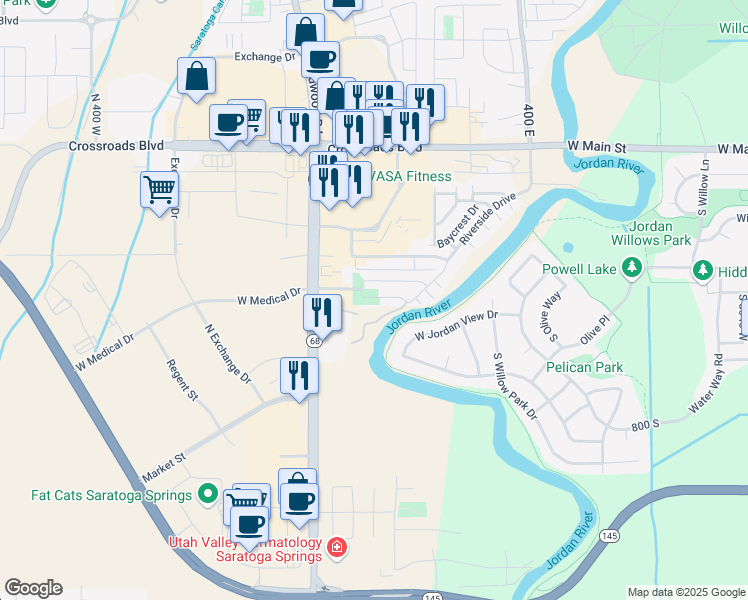 map of restaurants, bars, coffee shops, grocery stores, and more near 107 East River View Drive in Saratoga Springs