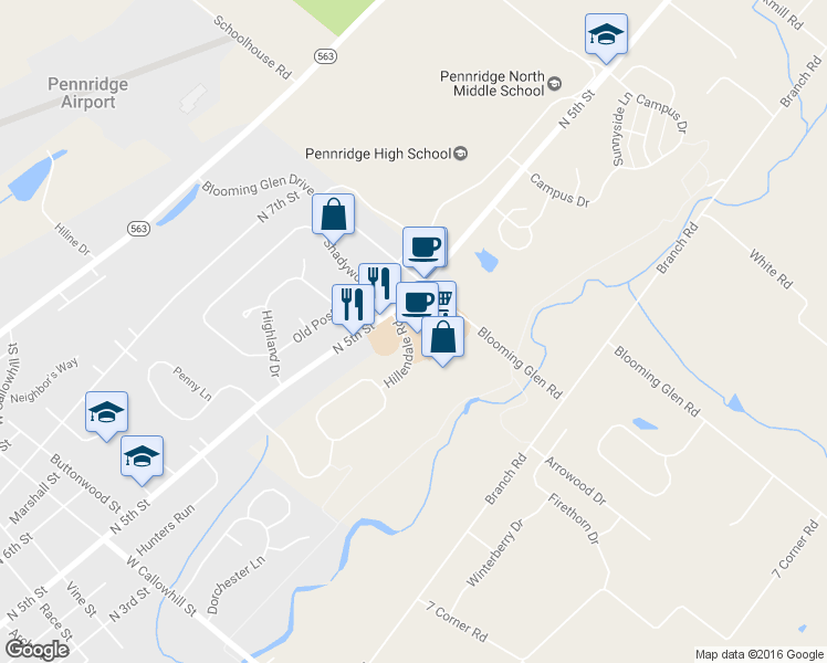 map of restaurants, bars, coffee shops, grocery stores, and more near 1281 North 5th Street in Perkasie