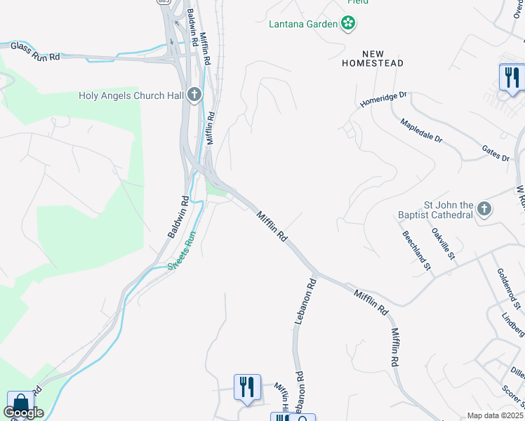 map of restaurants, bars, coffee shops, grocery stores, and more near 643 Mifflin Road in Pittsburgh
