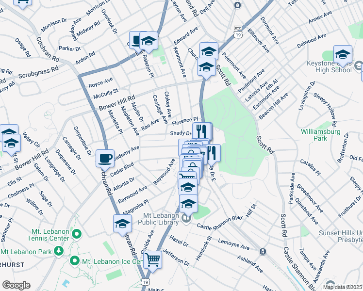 map of restaurants, bars, coffee shops, grocery stores, and more near 60 Academy Avenue in Pittsburgh