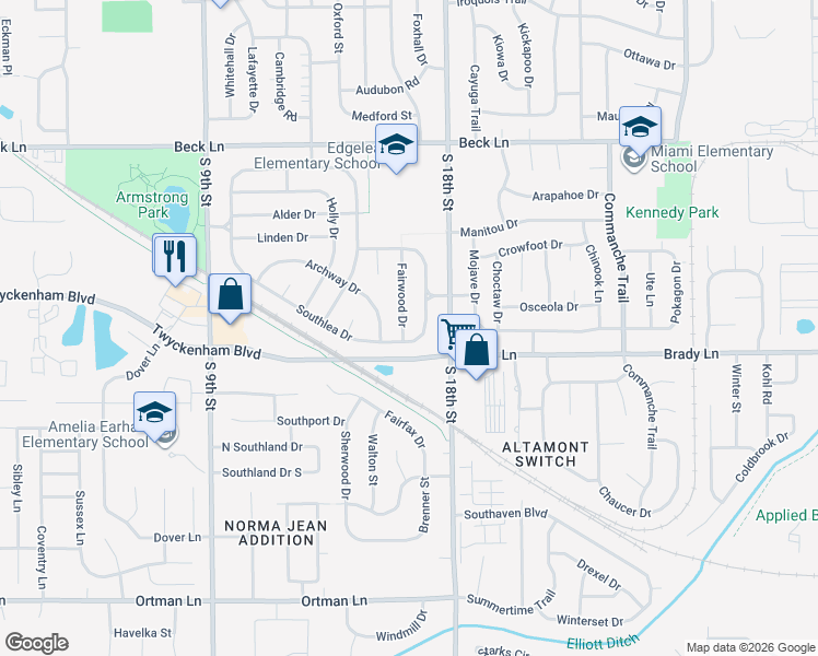 map of restaurants, bars, coffee shops, grocery stores, and more near 3121 Fairwood Drive in Lafayette