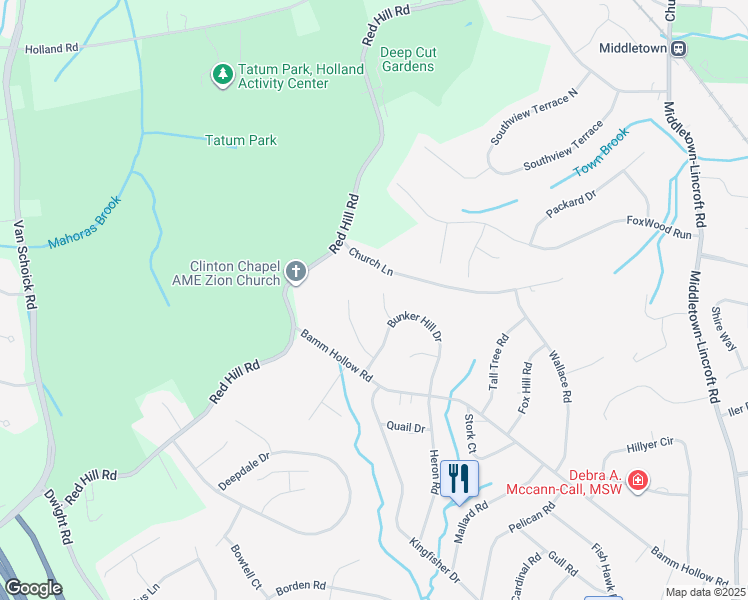 map of restaurants, bars, coffee shops, grocery stores, and more near 21 Jamestown Court in Monmouth County