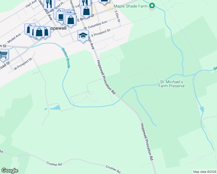 map of restaurants, bars, coffee shops, grocery stores, and more near 101 Hopewell Princeton Road in Hopewell