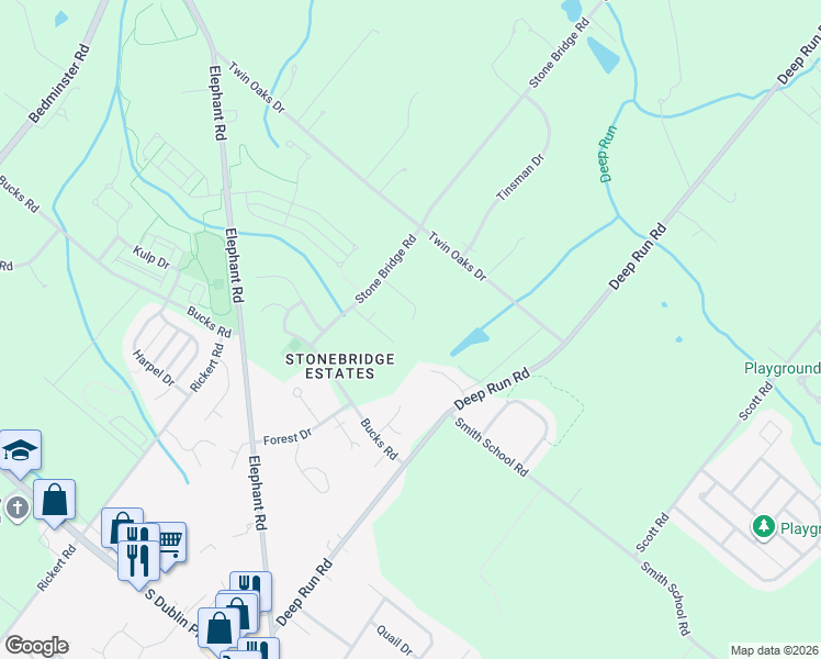 map of restaurants, bars, coffee shops, grocery stores, and more near 13 Ruhl Drive in Perkasie