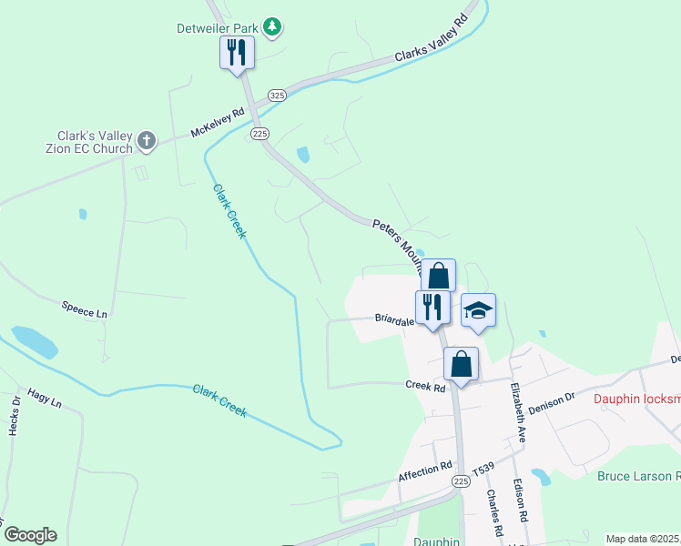 map of restaurants, bars, coffee shops, grocery stores, and more near 1060 Peters Mountain Rd in Dauphin
