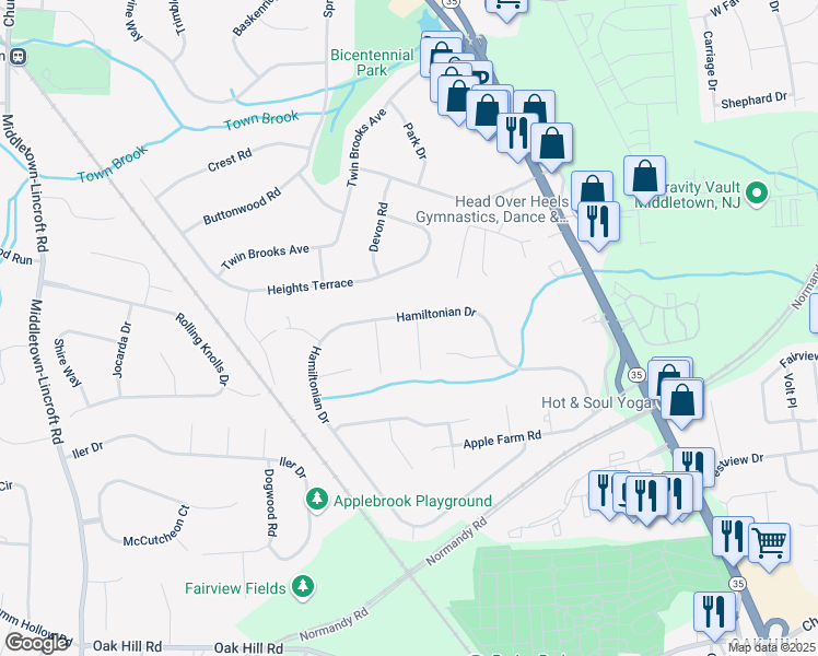 map of restaurants, bars, coffee shops, grocery stores, and more near 8 Highboy Court in Red Bank