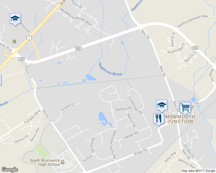 map of restaurants, bars, coffee shops, grocery stores, and more near 29 Junction Pond Lane in South Brunswick Township