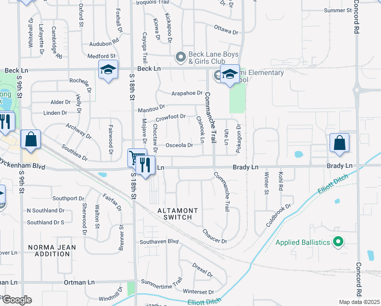 map of restaurants, bars, coffee shops, grocery stores, and more near 2200 Shasta Drive in Lafayette
