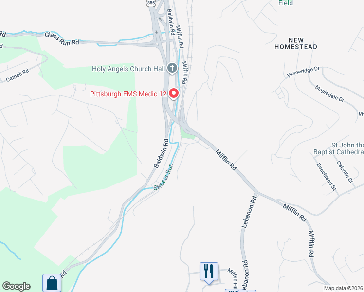 map of restaurants, bars, coffee shops, grocery stores, and more near 32 Hillburn Street in Pittsburgh