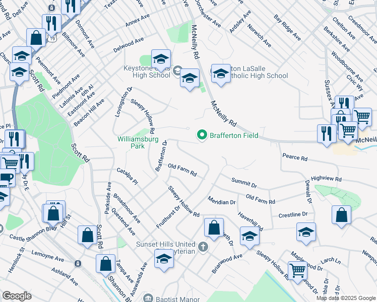 map of restaurants, bars, coffee shops, grocery stores, and more near 675 Fruithurst Drive in Pittsburgh