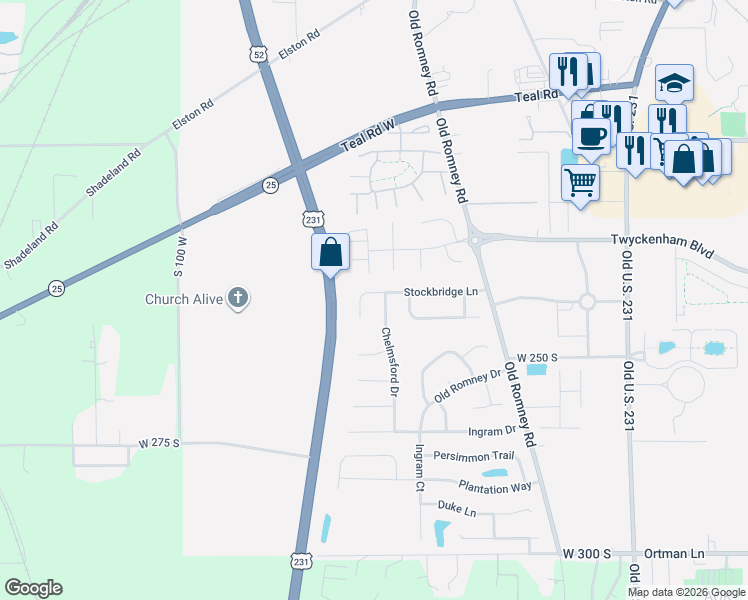 map of restaurants, bars, coffee shops, grocery stores, and more near 518 Stockbridge Lane in Lafayette