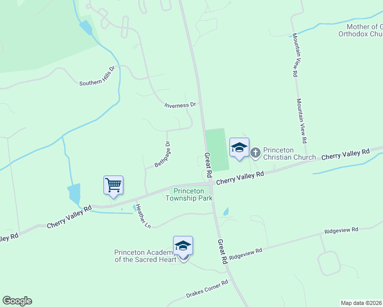 map of restaurants, bars, coffee shops, grocery stores, and more near 1330 Great Road in Princeton