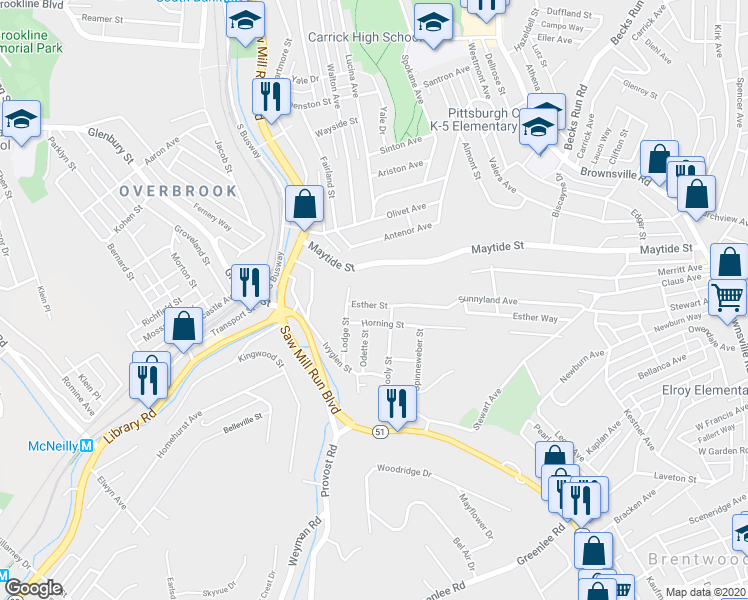 map of restaurants, bars, coffee shops, grocery stores, and more near 726 Esther Street in Pittsburgh