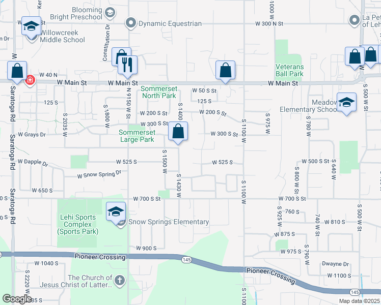 map of restaurants, bars, coffee shops, grocery stores, and more near 1363 West 425 South in Lehi
