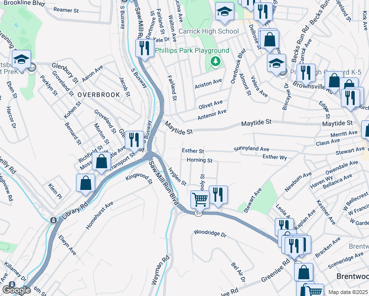 map of restaurants, bars, coffee shops, grocery stores, and more near 702 Esther Street in Pittsburgh