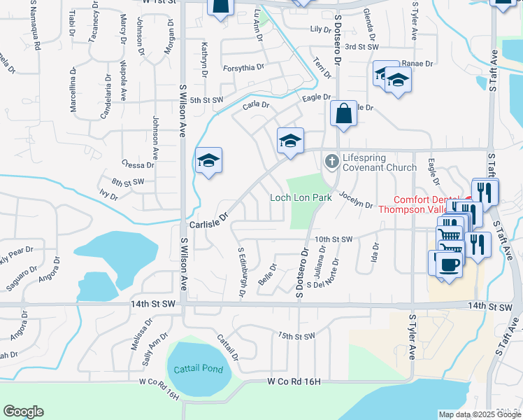 map of restaurants, bars, coffee shops, grocery stores, and more near 874 South Buckeye Drive in Loveland