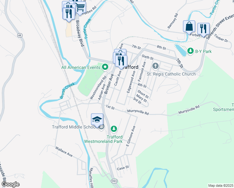 map of restaurants, bars, coffee shops, grocery stores, and more near 230 Cavitt Avenue in Trafford