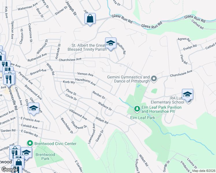 map of restaurants, bars, coffee shops, grocery stores, and more near 3332 Vernon Avenue in Pittsburgh