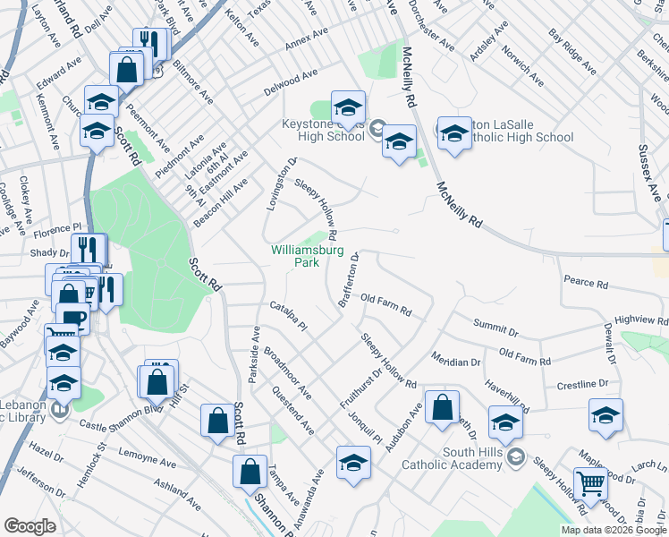 map of restaurants, bars, coffee shops, grocery stores, and more near 216 Sleepy Hollow Road in Pittsburgh