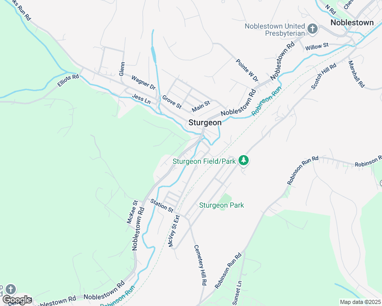 map of restaurants, bars, coffee shops, grocery stores, and more near 7621 Noblestown Road in McDonald