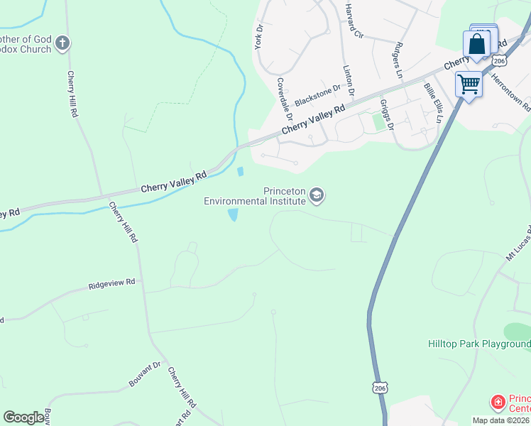 map of restaurants, bars, coffee shops, grocery stores, and more near 165 Arreton Road in Princeton