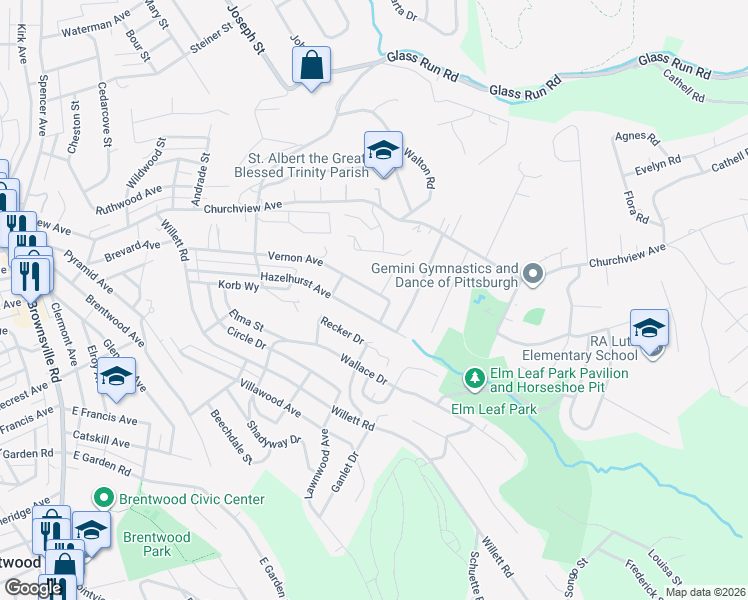 map of restaurants, bars, coffee shops, grocery stores, and more near 3332 Vernon Ave in Pittsburgh